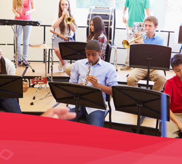 Classroom of children playing instruments.